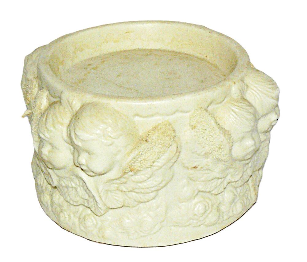 Vintage Cherub Relief Ceramic Candle Holder Planter Ivory 5" Centerpiece China